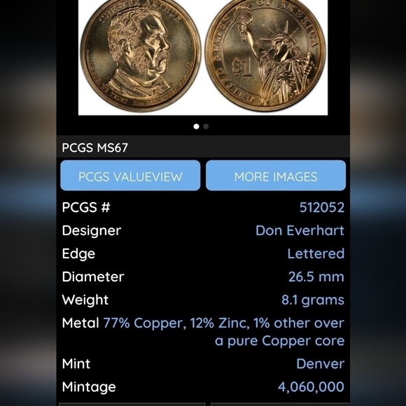 2012 D $1 Chester Arthur Uncirculated Mint (Coin #16) ms68+ - Picture 3 of 5